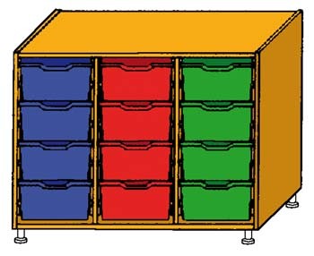 Schrank mit 12 Schüben farbig